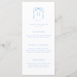 Blue Bow Monogram Vapensköld Baby Shower Meny