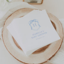Blue Bow Monogram Vapensköld Baby Shower