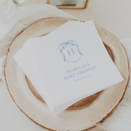 Blue Bow Monogram Vapensköld Baby Shower Pappersservett