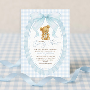 Blue Bow Nalle Boy Baby Shower Inbjudningar