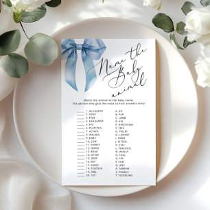 Blue Bow Namn vid baby djur, babyduschspel