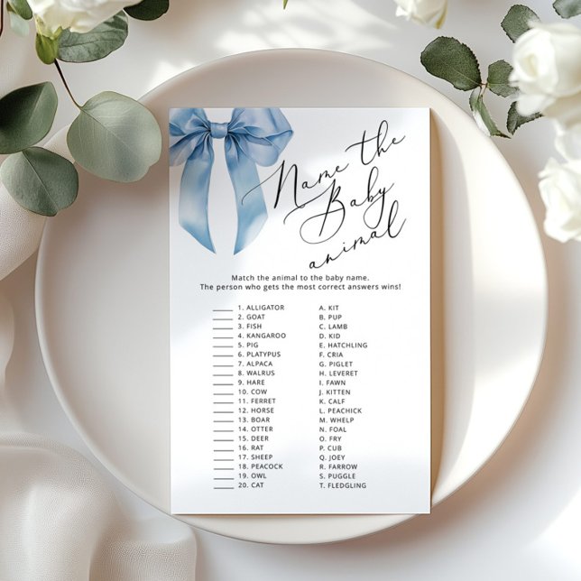 Blue Bow Namn vid baby djur, babyduschspel (Skapare uppladdad)