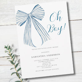 Blue Bow Oh Boy Baby Shower Inbjudningar