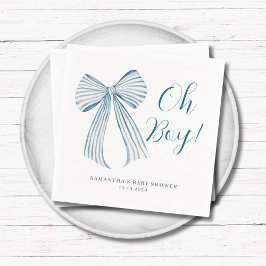 Blue Bow Oh Boy Personlig Baby Shower Pappersservett