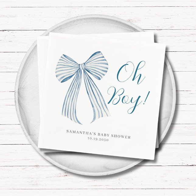Blue Bow Oh Boy Personlig Baby Shower Pappersservett (Skapare uppladdad)