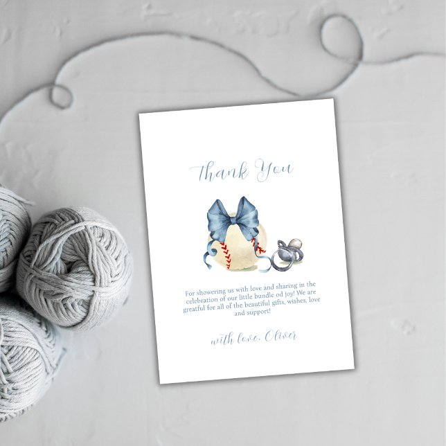 Blue Bow Pacifier Baseball Sport Boy Baby Shower  Tack Kort (Blue Bow Pacifier Baseball Sport Boy Baby Shower Thank You Card)
