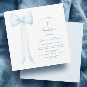 Blue Bow Pojke Baptism Inbjudningar