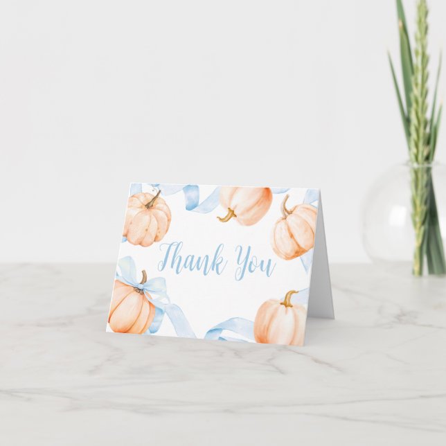 Blue Bow Pumpkin Baby Shower Tack Kort (Framsida)