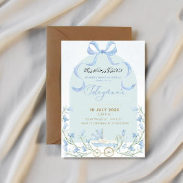 Blue Bow Ribbon Bluebell Aqeqah Inbjudan