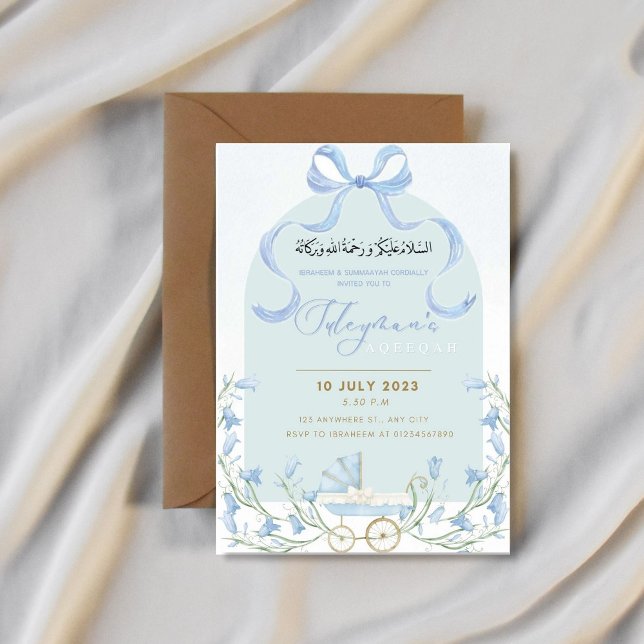 Blue Bow Ribbon Bluebell Aqeqah Inbjudan (Skapare uppladdad)