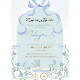 Blue Bow Ribbon Bluebell Aqeqah Inbjudan