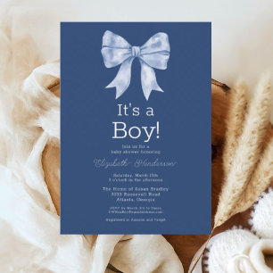 Blue Bow Ribbon Det är en pojkvän-babyskor Inbjudningar