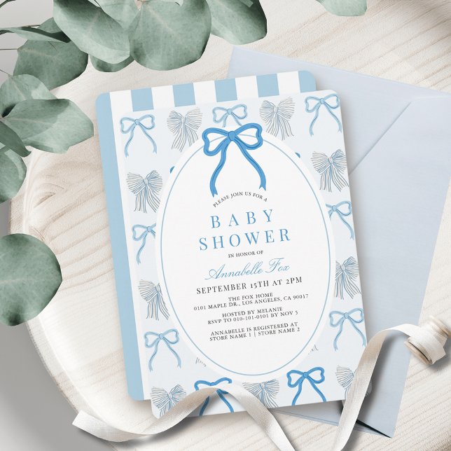 Blue Bow Ribbon Mönster Boy Shower Inbjudningar (Skapare uppladdad)