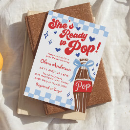 Blue Bow She's Ready to Pop Baby Shower Inbjudningar