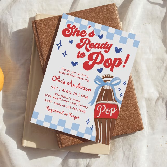 Blue Bow She's Ready to Pop Baby Shower Inbjudningar (Skapare uppladdad)