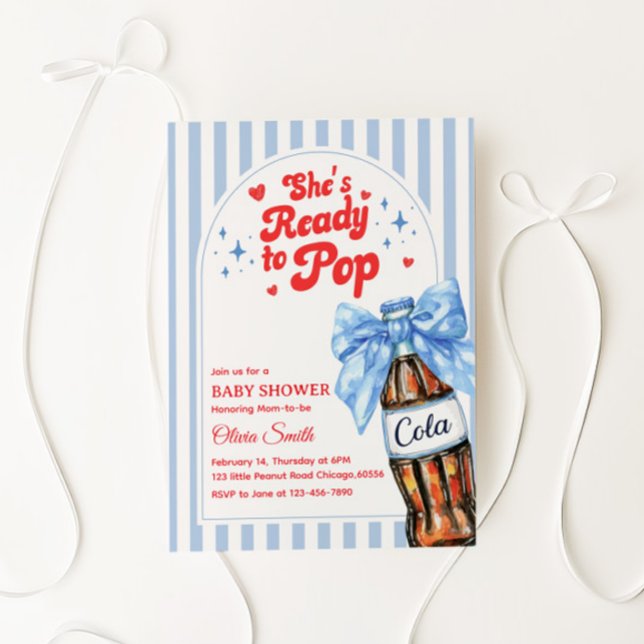 Blue Bow She's Ready to Pop Baby Shower Invitation Inbjudningar (Skapare uppladdad)