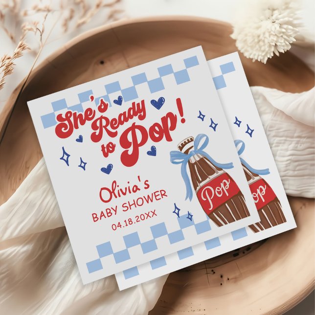 Blue Bow She's Ready to Pop Baby Shower Pappersservett (Skapare uppladdad)