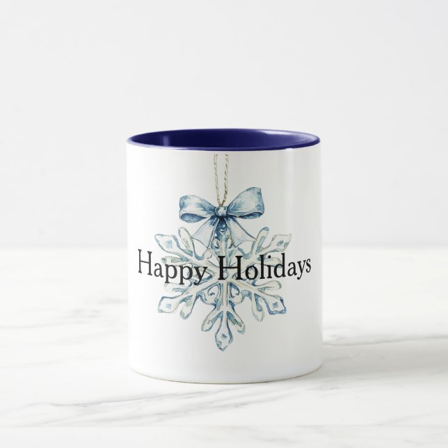 Blue Bow Snowflake Christmas  Mugg (Center)