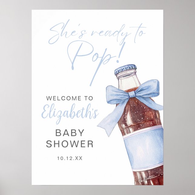 Blue Bow Soda Bottle Baby Shower Welcome Sign Poster (Framsidan)