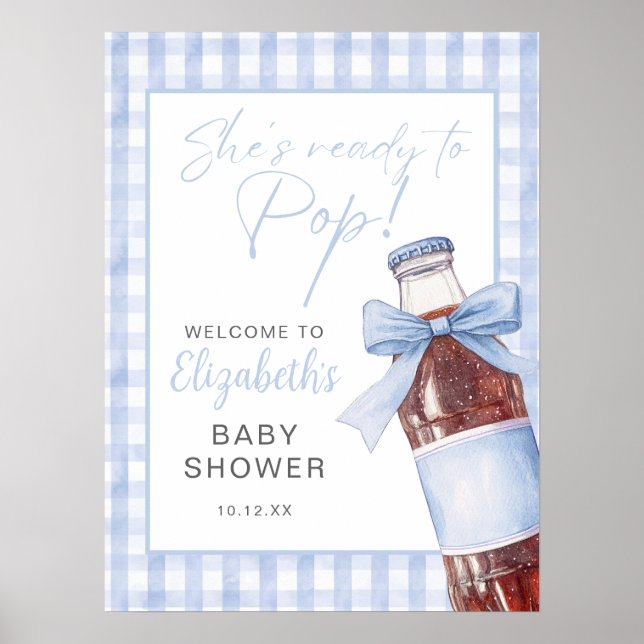 Blue Bow Soda Bottle Baby Shower Welcome Sign Poster (Framsidan)