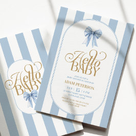 Blue Bow Stripes Elegant Baby Shower Inbjudningar