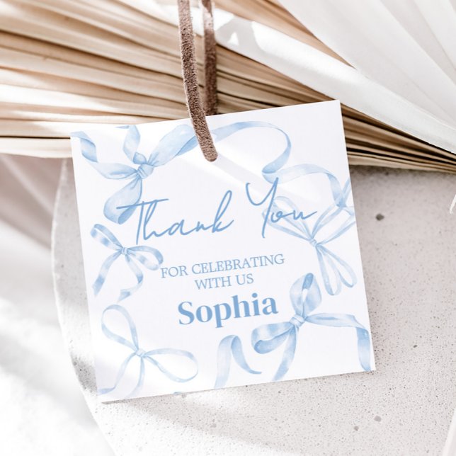 Blue Bow Sweet sixteen Birthday Gåvor Etiketter (Coquette Blue Bow Sweet Sixteen Birthday Party Favor Tags)