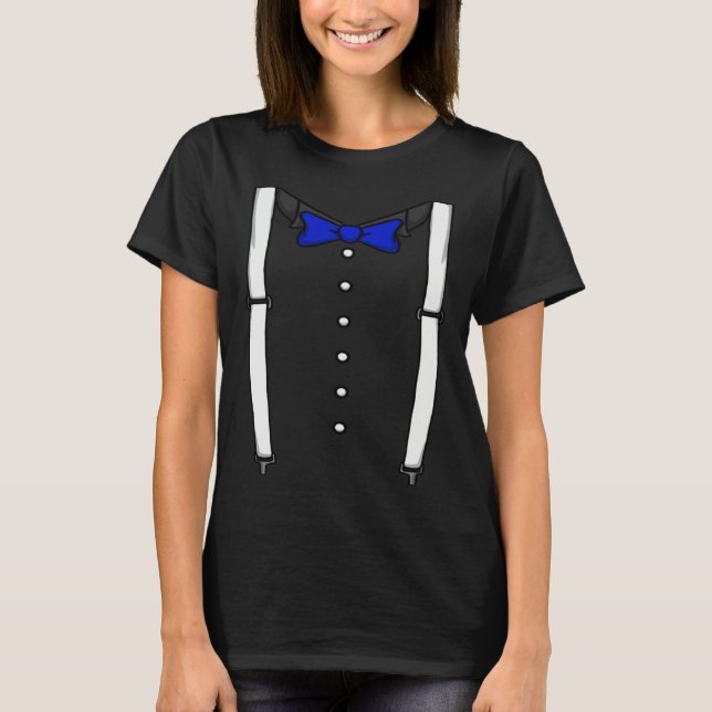Blue Bow Tie Suspenders Cummerbund Tuxedo Bow Tie T Shirt (Framsida)