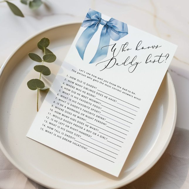 Blue Bow Vem vet vem som är pappa bäst i babydusch (Skapare uppladdad)