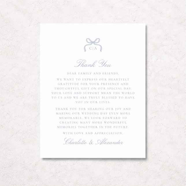 Blue Bow Wedding Thank You Card Inbjudningar (Skapare uppladdad)