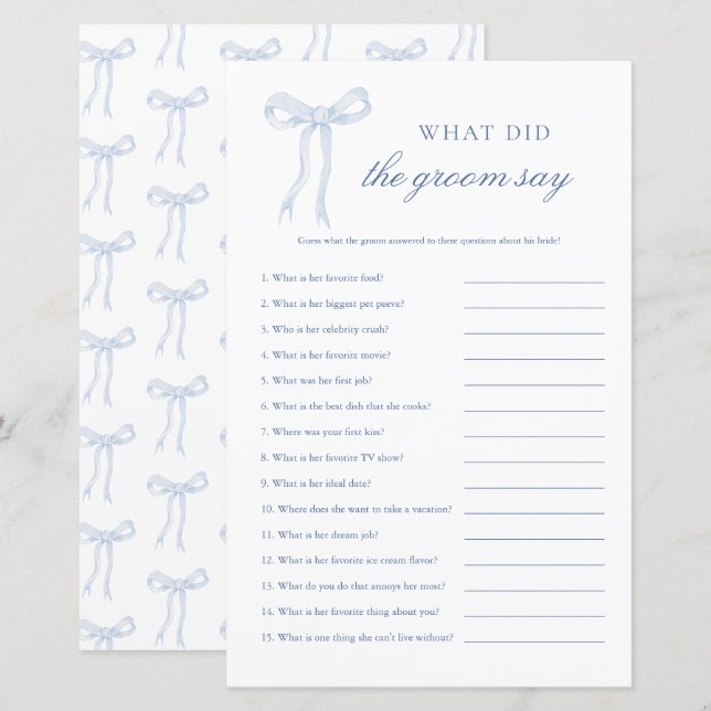 Blue Bow What were Groom say Rosa Möhippa Game (Fram/baksida)