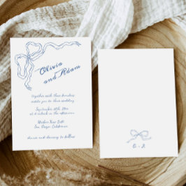 Blue Bow Whimsical Handwriter Elegant bröllop Inbjudningar