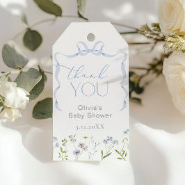 Blue Bow Wildblomma Baby i blomning Tack Presentetikett