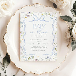 Blue Bow Wildblomma Baby i Bloom Pojke Shower Inbjudningar