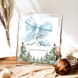 Blue Bow Winter Baby Shower Gift Bok Poster