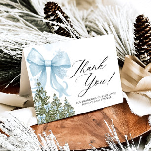Blue Bow Winter Baby Shower - tack för ditt kort