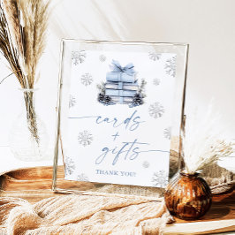 Blue Bow Winter Books Baby Shower Cards & Gifts Poster