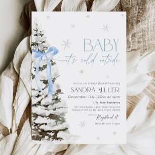 Blue Bow Winter Wonderland Boy Shower Inbjudningar
