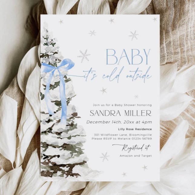 Blue Bow Winter Wonderland Boy Shower Inbjudningar (Skapare uppladdad)