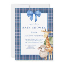 Blue Bow Woodland Animals Baby Shower