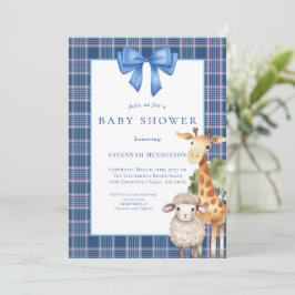 Blue Bow Woodland Animals Baby Shower Inbjudningar