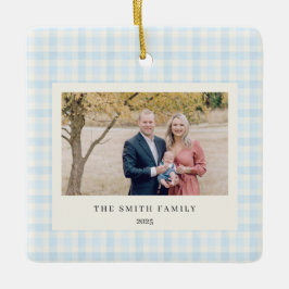 Blue Bow Wreath Gingham Photo Christmas Julgransprydnad Keramik