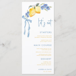 Blue Bow Yellow Lemon Italian Let's Eat Wedding Meny