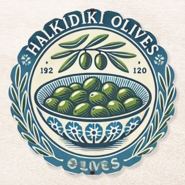 Blue Bowl Greek Olive Picture Design Underlägg Papper (Framsida)