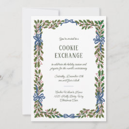 Blue Bows and Holly Garland Inbjudningar