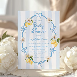 Blue Bows Baby Shower för Medelhavslemon Inbjudningar