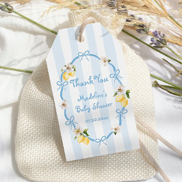 Blue Bows Baby Shower för Medelhavslemon Presentetikett