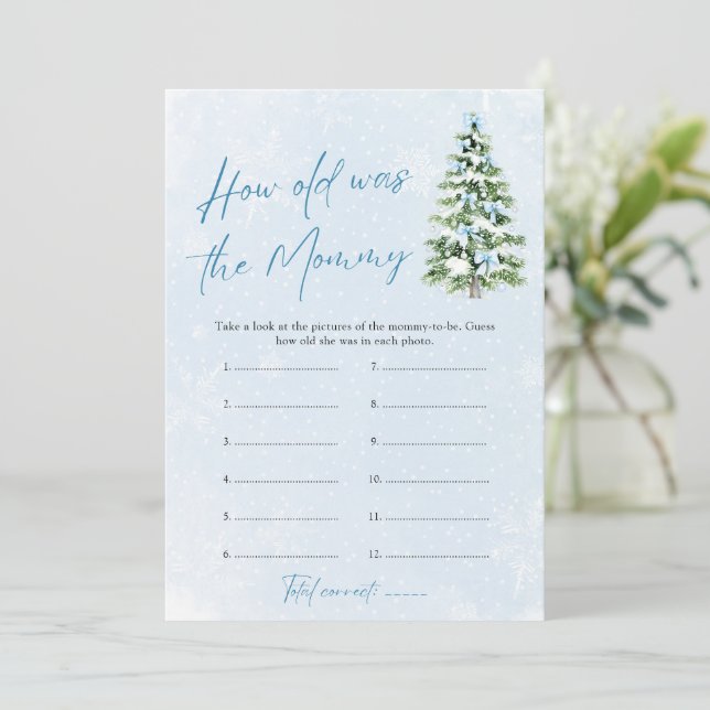 Blue Bows Christmas Baby How Old Was Mommy Game Inbjudningar (Stående Fram)