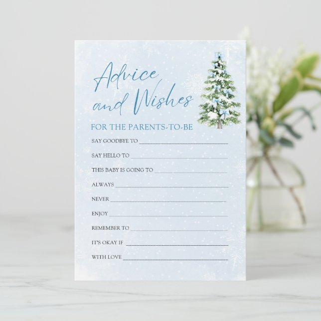 Blue Bows Christmas Baby Shower Advice and Wishes  Inbjudningar (Stående Fram)