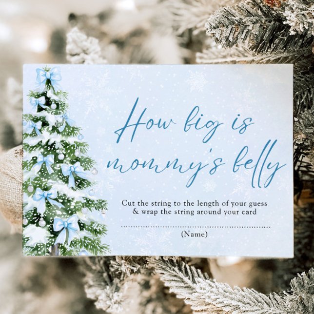 Blue Bows Christmas How Big is Mommy's Belly Game Inbjudningar (Blue Bows Christmas How Big is Mommy's Belly Game)