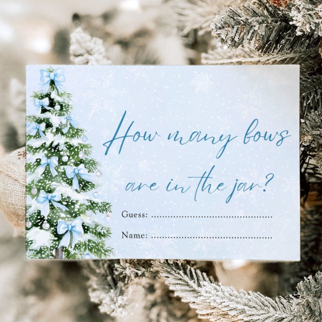 Blue Bows Christmas How Many Bows Baby Shower Game Inbjudningar (Blue Bows Christmas How Many Bows Baby Shower Game)